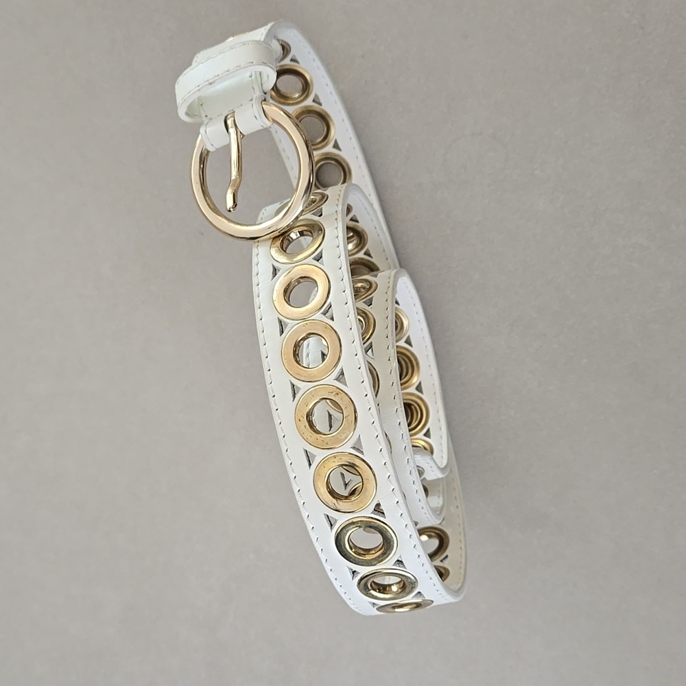 Sandro Adelia White Leather Belt With Gold Eyelet Embellishments - Picture 5 of 6